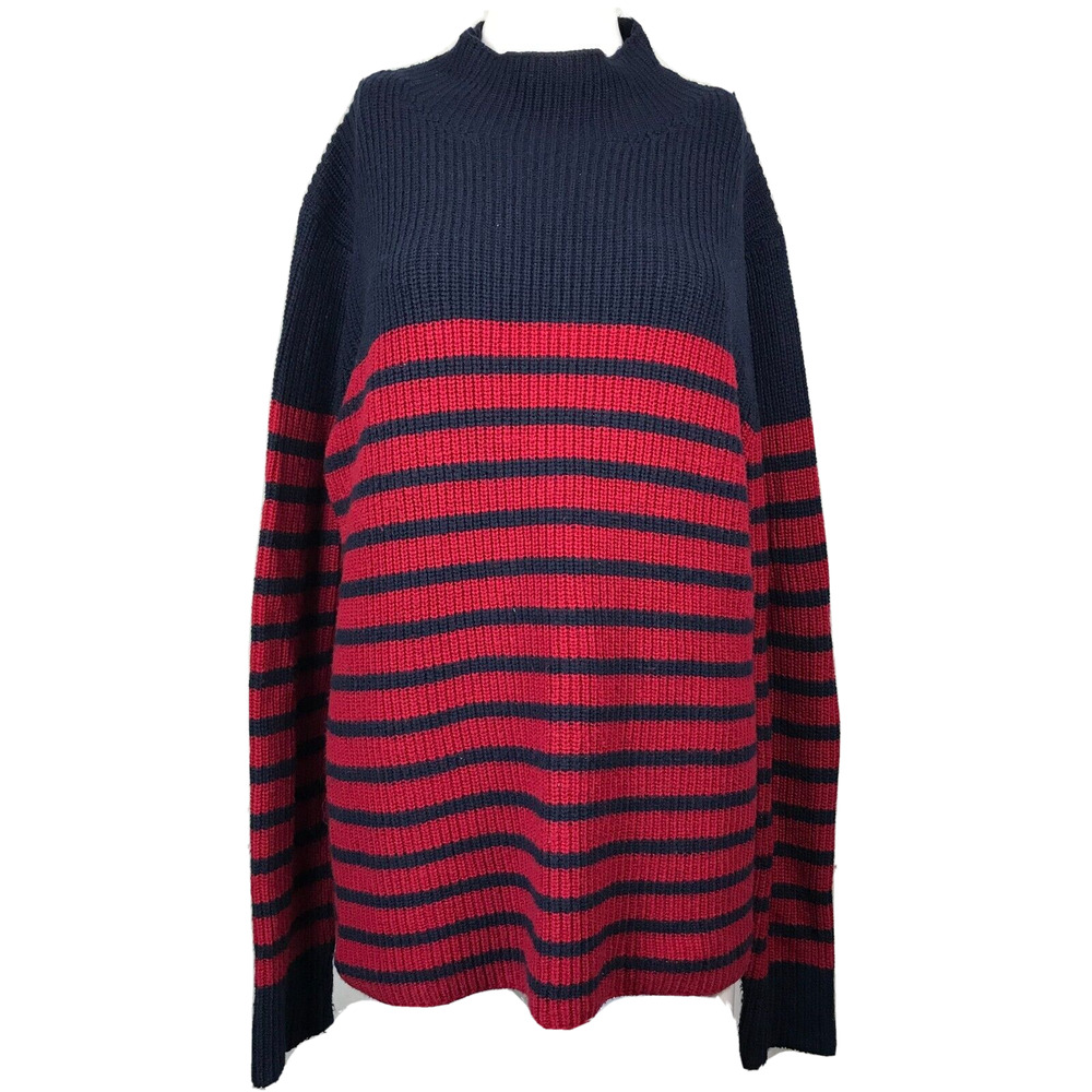 GAP Sweater Womens Sz XL Red Navy Blue Striped Cotton‎ Mock Neck Cozy